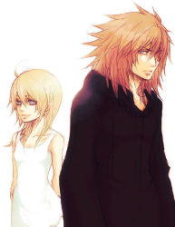 1boy 1girl artist_request blonde_hair blue_eyes dress kingdom_hearts kingdom_hearts_chain_of_memories long_hair marluxia medium_hair namine white_dress