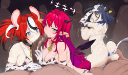 3girls 6+boys anal_beads anal_tail animal_ears animal_print ass bell bikini black_hair blue_eyes breasts butt_plug commentary cooperative_fellatio cow_ears cow_horns cow_print cow_print_bikini cow_print_gloves cow_print_thighhighs cow_tail cowbell ear_tag elbow_gloves fake_horns fake_tail fellatio gloves hakos_baelz hand_in_mouth hetero heterochromia hololive hololive_english horns irys_(hololive) large_breasts long_hair looking_at_viewer mouse_ears mouse_girl multicolored_hair multiple_boys multiple_girls oral ouro_kronii paid_reward_available penis pointy_ears print_bikini print_gloves print_thighhighs purple_eyes purple_hair red_hair sex short_hair streaked_hair swimsuit symbol-only_commentary tail teamwork_(sexual) thanabis thighhighs virtual_youtuber