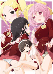 4girls aoyama_mio breasts female_focus kami_nomi_zo_shiru_sekai multiple_girls nakagawa_kanon panties school_uniform shiomiya_shiori takahara_ayumi underwear