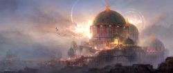 Rule 34 | bird, city, cityscape, cloud, highres, kurasuta, mosque, no humans, original, outdoors, scenery, sunlight, twilight