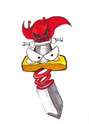 bad_id bad_pixiv_id doraachika highres mack mario_(series) marker_(medium) nib_pen_(medium) nintendo no_humans pen_(medium) spring_(object) super_mario_rpg sword traditional_media tsukasa-emon weapon
