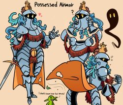 absurdres armor cape english_text ghost highres murgoten sword weapon