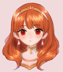 1girl celica_(fire_emblem) choker earrings fire_emblem fire_emblem_echoes:_shadows_of_valentia headshot jewelry long_hair nintendo onisuu orange_eyes orange_hair princess red_eyes red_hair solo tiara