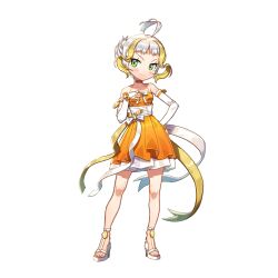 1girl ahoge bare_legs blonde_hair breasts commentary_request elbow_gloves gloves green_eyes multicolored_hair orange_skirt skirt uchi_no_hime-sama_ga_ichiban_kawaii white_hair zeus_(uchihime)