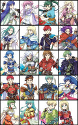 6+boys 6+girls agahari alen_(fire_emblem) amelia_(fire_emblem) angry aqua_eyes aqua_hair armor belt black_eyes black_hair blonde_hair blue_eyes blue_hair book bow_(weapon) bracelet braid bridal_gauntlets brown_eyes brown_hair cape chart cleric column_lineup crossover earrings echidna_(fire_emblem) eirika_(fire_emblem) elbow_gloves ephraim_(fire_emblem) erk_(fire_emblem) fingerless_gloves fiora_(fire_emblem) fire_emblem fire_emblem:_the_binding_blade fire_emblem:_the_blazing_blade fire_emblem:_the_sacred_stones franz_(fire_emblem) gloves green_eyes green_hair happy headband highres isadora_(fire_emblem) jewelry katana knight lance lipstick long_hair louise_(fire_emblem) lucius_(fire_emblem) lyn_(fire_emblem) makeup monk multiple_boys multiple_girls nintendo open_mouth pegasus_knight_uniform_(fire_emblem) pink_hair polearm ponytail prince princess purple_eyes purple_hair quiver raigh_(fire_emblem) raven_(fire_emblem) red_eyes red_hair ross_(fire_emblem) rutger_(fire_emblem) scarf serious serra_(fire_emblem) short_hair smile spear sword tana_(fire_emblem) thea_(fire_emblem) twintails vanessa_(fire_emblem) very_long_hair weapon white_hair
