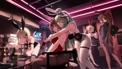 5girls absurdres animal_ears arm_strap artist_request bar_(place) black_gloves black_jacket black_leotard black_necktie black_pantyhose black_thighhighs blonde_hair bottle breasts brown_eyes brown_hair chair chinese_commentary cross_hair_ornament cup detached_collar drinking_glass fake_animal_ears girls&#039;_frontline gloves green_hair hair_ornament highres holding holding_cup holding_tray indoors jacket js_9_(girls&#039;_frontline) js_9_(parfait_martini)_(girls&#039;_frontline) leotard long_hair looking_at_viewer ltlx_7000_(girls&#039;_frontline) ltlx_7000_(macallan_intoxication)_(girls&#039;_frontline) mp40_(champagne_of_spades)_(girls&#039;_frontline) mp40_(girls&#039;_frontline) multiple_girls necktie official_alternate_costume official_art pantyhose playboy_bunny ponytail rabbit_ears red_eyes red_leotard shoes short_hair single_glove sitting sr-3mp_(a_gift_of_guns_n&#039;_roses)_(girls&#039;_frontline) sr-3mp_(girls&#039;_frontline) thigh_strap thighhighs tray type_56-1_(baileys_with_zongzi)_(girls&#039;_frontline) type_56-1_(girls&#039;_frontline) white_pantyhose wine_glass