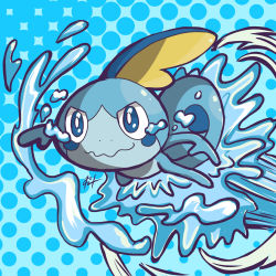 Rule 34 | absurdres, blue background, closed mouth, commentary, crying, crying with eyes open, english commentary, gen 8 pokemon, harlequinwaffles, highres, nintendo, no humans, pokemon, pokemon (creature), pokemon focus, polka dot, polka dot background, signature, sobble, solo, tears, water, wavy mouth