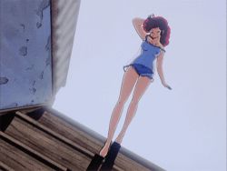 1girl animated animated_gif barefoot breasts closed_eyes collarbone dutch_angle feet female_focus hand_on_own_head long_hair lowres maison_ikkoku navel nightgown nipples panties red_hair roppongi_akemi see-through_clothes solo stairs toes underwear walking yawning