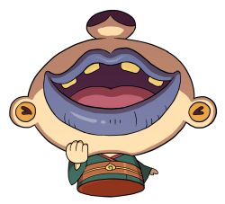aokuchibiru big_head highres official_art open_mouth purple_lips simple_background solo teeth third-party_source traditional_youkai upper_teeth_only white_background youkai_watch