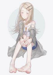 1girl absurdres barefoot blonde_hair blush crane666 feet gakuen_idolmaster highres idolmaster long_hair looking_at_viewer parted_lips shinosawa_hiro soles toes yellow_eyes