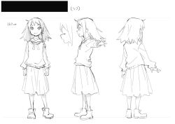 1girl full_body greyscale kinokohead2121 long_hair long_sleeves monochrome multiple_views original reference_sheet skirt smile standing turnaround