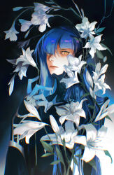 Rule 34 | absurdres, blue hair, highres, long hair, nahobino, protagonist (smtv), shin megami tensei, shin megami tensei v, very long hair, yellow eyes