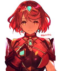 1girl absurdres black_gloves breasts chest_jewel core_crystal_(xenoblade) fingerless_gloves gloves highres large_breasts pyra_(xenoblade) red_eyes red_hair short_hair simple_background solo tarbo_(exxxpiation) tiara upper_body white_background xenoblade_chronicles_(series) xenoblade_chronicles_2