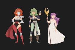 3girls ameliecausse aquila_marin arm_guards armor athena_(saint_seiya) bare_shoulders big_hair black_leotard boobplate breastplate breasts brown_hair cleavage curvy dress green_hair green_pantyhose hairband hand_up hands_on_own_hips holding holding_mask holding_staff jewelry kido_saori knee_pads leg_warmers leotard long_dress long_hair looking_to_the_side mage_staff mask multiple_girls neck_ring ophiuchus_shaina pantyhose pauldrons purple_hair red_pantyhose red_sash red_thighhighs saint_seiya sash shoulder_armor single_leg_pantyhose single_shoulder_pad single_thighhigh sleeveless sleeveless_dress staff steel_mask thighhighs unitard unworn_mask white_dress white_sash