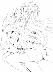 1boy 1girl ass bigeroo_(shangmerry) breasts closed_eyes commentary_request couple cowgirl_position dragon_quest dragon_quest_builders_2 female_builder_(dqb2) floating_hair girl_on_top hair_down hatching_(texture) hetero hug long_hair medium_breasts monochrome nipples open_clothes open_mouth open_shirt partially_undressed profile rick_(dqb2) sex shirt sitting sketch straddling tears