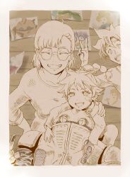 Rule 34 | absurdres, ayla (chrono trigger), chrono cross, chrono trigger, crono (chrono trigger), frog (chrono trigger), glasses, greyscale, highres, kid (chrono cross), long hair, looking at viewer, lucca ashtear, monochrome, multiple boys, multiple girls, open mouth, robo (chrono trigger), robot, ryon (yasagure un), smile, v