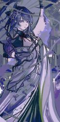 Rule 34 | 1girl, alternate costume, bad id, blunt bangs, braid, breasts, bridal gauntlets, butterfly hair ornament, chinese commentary, cleavage, clothing cutout, commission, eyeliner, fan hair ornament, flower, flower ornament, genshin impact, hair ornament, highres, holding, holding umbrella, japanese clothes, kimono, large breasts, long braid, long hair, long sleeves, looking at viewer, looking to the side, makeup, mole, mole under eye, multicolored hair, neck ribbon, off shoulder, oil-paper umbrella, open mouth, purple background, purple eyes, purple flower, purple hair, purple kimono, raiden shogun, red eyeliner, red ribbon, ribbon, shoulder cutout, single braid, solo, standing, streaked hair, umbrella, wide sleeves, xinjinjumin190958118471