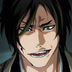 1boy bad_tag black_eyes black_hair black_suit bleach formal_clothes formal_clothing highres looking_at_viewer male_focus serious short_hair solo suit tie tsunayashiro_tokinada