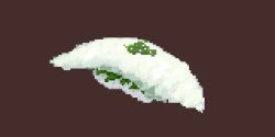 fish_(food) flounder food food_focus garnish hisachan55cute nigirizushi no_humans original pixel_art red_background rice simple_background still_life sushi wakame_(seaweed)