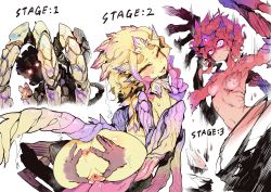 Rule 34 | 1girl, anus, armpits, ass, breasts, colored skin, glowing, glowing eyes, highres, karasu raven, looking at viewer, looking back, monster girl, monster hunter: world, monster hunter (series), nipples, nude, personification, purple eyes, pussy, pussy juice, sequential, shara ishvalda, small breasts, spread anus, spread pussy, sweatdrop, tail, uncensored, wings, yellow skin
