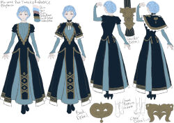 1girl absurdres blue_dress blue_hair dress fire_emblem fire_emblem:_three_houses highres marianne_von_edmund marianne_von_edmund_(timeskip) nintendo non-web_source reference_sheet