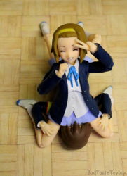 Rule 34 | 00s, 2girls, ^ ^, absurdres, armband, basketweave, brown hair, closed eyes, cunnilingus, figure, grin, hairband, hands on legs, happy sex, highres, implied cunnilingus, indoors, k-on!, kneeling, lying, manabe nodoka, miniskirt, multiple girls, on back, on floor, oral, photo (medium), pleated skirt, revoltech, sakuragaoka high school uniform, school uniform, shoes, sitting, sitting on face, sitting on person, skirt, smile, tainaka ritsu, uwabaki, v, white footwear, white legwear, wooden floor, yellow hairband, yuri
