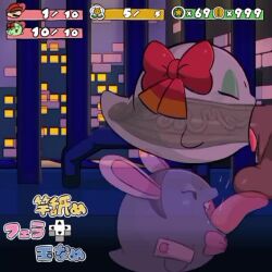 1boy 3girls animal_ears animated ball_licking blue_eyeshadow bow bow_(paper_mario) bowtie cat_ears cooperative_fellatio deepthroat eyeshadow fellatio game ghost ghost_girl green_eyeshadow hair_bow hetero lahla_(mario) makeup mario_(series) multiple_girls nintendo oral paper_mario paper_mario:_the_thousand_year_door paper_mario_64 penis rabbit_ears sakana_2-gou sound spectrophilia tagme teamwork_(sexual) tongue tongue_out video