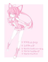 1girl ahoge alfa_system animal_ears breasts cat_ears cleavage elbow_gloves female_focus fingerless_gloves full_body gloves long_hair monochrome namco open_clothes saru small_breasts smile solo strapless sword tales_of_(series) tales_of_the_world tube_top twintails very_long_hair weapon