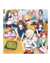 6+girls artbook asaka_karin black_hair black_thighhighs blonde_hair blue_eyes blue_hoodie blue_shirt braid brown_hair clothes_around_waist couch emma_verde green_hair green_jacket grey_eyes grey_hair grey_shorts highres hood hoodie jacket jacket_around_waist konoe_kanata long_hair looking_at_viewer love_live! love_live!_nijigasaki_high_school_idol_club mifune_shioriko miyashita_ai multiple_girls nakasu_kasumi non-web_source official_art orange_jacket osaka_shizuku pillow pink_eyes pink_hair purple_eyes purple_hair purple_shirt red_eyes red_shorts shirt short_hair shorts sitting skirt standing tennoji_rina thighhighs uehara_ayumu white_skirt yellow_eyes yellow_hoodie yuki_setsuna zettai_ryouiki