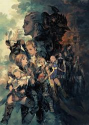 00s 3girls 6+boys abs absurdres animal_ears armor ashelia_b&#039;nargin_dalmasca balflear basch_fon_ronsenburg beard black_hair blonde_hair boots brown_hair cidolfus_demen_bunansa commentary copyright_name everyone facial_hair fake_horns final_fantasy final_fantasy_xii fran_(ff12) gabranth_(ff12) greaves helmet highres horned_helmet horns larsa_ferrinas_solidor looking_at_viewer miniskirt multiple_boys multiple_girls official_art penelo pteruges rabbit_ears silver_hair skirt square_enix thigh_boots thighhighs vaan_(ff12) vayne_carudas_solidor vest viera yoshida_akihiko