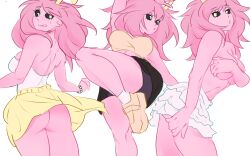 Rule 34 | 1girl, absurdres, antennae, ashido mina, ass, boku no hero academia, breasts, colored skin, crop top, hhholic, highres, long hair, midriff, no panties, pink hair, pink skin, shoes, skirt, socks, topless female