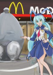 1girl blue_hair blue_skir hoshino_yumemi low_twintails mcdonald&#039;s planetarian statue twintails