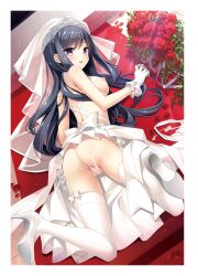 absurdres bridal_veil bride crown cube cum cum_on_ass cum_on_body dress flower gloves high_heels highres kanekiyo_miwa mamiya-kunchi_no_itsutsugo_jijou nipples rose veil wedding_dress white_gloves