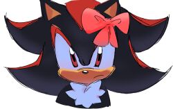 1boy animal_nose black_fur bow closed_mouth commentary cropped_torso english_commentary fishsoof frown furry furry_male hair_bow hedgehog_boy highres male_focus red_bow red_eyes red_fur shadow_the_hedgehog solo sonic_(series)