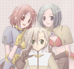 1boy 2girls acolyte_(ragnarok_online) archer_(ragnarok_online) bikini bikini_top_only blonde_hair blue_hair blue_shirt breasts brown_capelet brown_coat brown_eyes brown_gloves capelet cassock closed_mouth coat commentary_request dated_commentary elbow_gloves gloves green_eyes grey_background grey_eyes looking_at_viewer lowres mage_(ragnarok_online) midriff multiple_girls muneate navel open_mouth pelvic_curtain pink_hair ragnarok_online red_bikini red_skirt sharari shirt short_hair showgirl_skirt skirt small_breasts smile star_(symbol) star_symbol_background swimsuit upper_body v yellow_gloves
