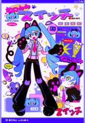 ! ... 1girl :3 absurdres ahoge animal_ears animal_hands bell black_pants blue_eyes blue_hair blush blush_stickers cat_ears cat_paws cellphone closed_eyes closed_mouth fake_animal_ears fang flip_phone full_body gloves green_pupils hair_bell hair_ornament hairclip hatsune_miku hatsune_miku_(nyan_ko) highres long_hair multiple_views necktie open_mouth pants paw_gloves paw_print paw_shoes phone project_diva_(series) red_necktie renzhi00334233 shirt short_sleeves skin_fang smile sparkle spoken_ellipsis spoken_exclamation_mark suspenders tamagotchi tamagotchi_(classic) tamagotchi_(virtual_pet) twintails very_long_hair vocaloid white_shirt