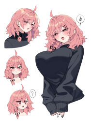 1girl absurdres black_sweater commentary_request highres kozakura_men_(warabi_mochi_(w4rabimochi)) long_sleeves medium_hair multiple_views original pink_hair simple_background sweater warabi_mochi_(w4rabimochi) white_background