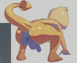 1boy all_fours anus apis ass blonde_hair completely_nude dunsparce flaccid furry gen_2_pokemon male_focus monster_boy nintendo nude penis pokemon pokemon_(creature) shiny_skin shota solo sweat tail testicles