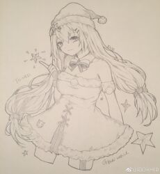 1girl bare_shoulders bow christmas dress girls&#039;_frontline hat highres long_hair red_dress santa_hat svd_(girls&#039;_frontline) twintails white_hair