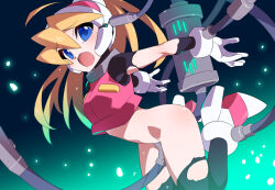 1girl anal anal_object_insertion ass black_pantyhose blonde_hair blue_eyes bottomless breasts cable ciel_(mega_man) commentary_request commission hacking helmet high_ponytail kaidou_zx long_hair medium_breasts mega_man_(series) mega_man_zero_(series) mind_control navel object_insertion open_mouth pantyhose pink_helmet pink_shirt pixiv_commission ponytail restrained saliva shirt solo tears teeth torn_clothes torn_pantyhose upper_teeth_only vaginal vaginal_object_insertion variant_set