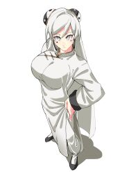 1girl absurdres changpao china_dress chinese_clothes dress fighting_stance highres kokoro_no_koibito kung_fu long_hair long_sleeves martial_arts monk original panties self-upload shaolin_monk tangzhuang training underwear white_dress white_hair white_panties