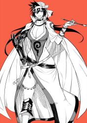 Rule 34 | 1girl, black hair, bleach, blue eyes, breasts, cape, cleavage, highres, kawabata yoshihiro, large breasts, long hair, prosthesis, prosthetic arm, shiba kuukaku, solo