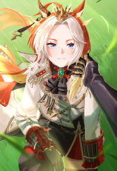 Rule 34 | 2girls, absurdres, ahoge, aiguillette, animal ears, ascot, black ascot, black boots, boots, brown hair, buttons, commentary request, crown, double-breasted, dream journey (umamusume), ear covers, ear ornament, epaulettes, fuduki., fur-trimmed jacket, fur trim, gem, grass, hair ornament, hand on another&#039;s face, highres, horse ears, horse girl, horse tail, jacket, lens flare, long hair, long sleeves, multicolored hair, multiple girls, on grass, orfevre (umamusume), outdoors, parted lips, purple eyes, siblings, single ear cover, sisters, smile, solo focus, streaked hair, tail, thigh boots, umamusume, very long hair, white hair, white jacket