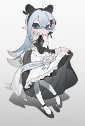 Rule 34 | 1girl, :o, apron, asymmetrical sidelocks, award ribbon, black bow, black dress, black hairband, black horns, black shoes, blue eyes, blue hair, bow, commission, cross, cross earrings, crossed bangs, dress, earrings, fake horns, food-themed hair ornament, frilled apron, frills, full body, goat horns, gomi20021021, hair between eyes, hair bow, hair ornament, hairband, highres, holding, holding plate, horn hairband, horns, inkling, inkling girl, inkling player character, jewelry, juliet sleeves, light blush, long hair, long sleeves, looking at viewer, maid, maid apron, mary janes, nintendo, open mouth, pantyhose, plate, pointy ears, puffy sleeves, shoes, single earring, skirt hold, solo, splatoon (series), standing, strawberry hair ornament, tentacle hair, watermark, white apron, white pantyhose