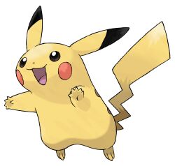 :3 animal_focus artist_request black_eyes blush_stickers full_body gen_1_pokemon happy highres jumping looking_afar nintendo no_humans official_art open_mouth pikachu pokemon pokemon_(creature) pokemon_frlg simple_background smile solo third-party_source transparent_background