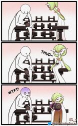 Rule 34 | absurdres, artist name, bob cut, colored skin, dress, dumbbell, exercising, gardevoir, gen 3 pokemon, green hair, green skin, highres, holding, holding dumbbell, multicolored skin, nintendo, pink eyes, pokemon, pokemon (creature), signature, sitting, smile, sweat, two-tone skin, weightlifting, white dress, white skin, winkyfaces
