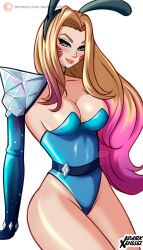 absurdres ahri_(league_of_legends) breasts darkxenssei elbow_gloves gloves highres k/da_(league_of_legends) k/da_all_out_ahri league_of_legends leotard original playboy_bunny rabbit_girl thighs