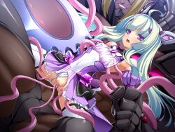 1boy 1girl ahoge amakubo_yuri brooch censored detached_sleeves exs-tia_flora game_cg ginevra green_hair headgear hetero imminent_penetration imminent_rape inoino jewelry kouyoku_senki_exs-tia large_variant_set long_hair magical_girl non-web_source official_art open_mouth purple_eyes purple_skirt pussy pussy_juice rape restrained skirt spread_legs tentacle_sex tentacles thighhighs torn_clothes torn_skirt twintails vaginal variant_set