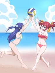 2girls artist_request beach blue_hair fairy_tail long_hair multiple_girls red_hair sheria_blendy short_hair swimsuit wendy_marvell