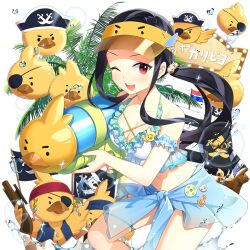 1girl :d ;d animal baby_animal ball bare_legs bare_shoulders barefoot baseball_cap beachball bikini bikini_top_only bird black_hair blue_bikini blush bow breasts bucket chick clarice_lapis cleavage clothed_animal collarbone cowboy_shot crop_top duck fish floating_hair flower frilled_bikini frills front-tie_top hair_ornament hair_scrunchie halterneck hat heart helmet holding innertube jewelry long_hair looking_at_viewer manjuu_(azur_lane) medium_breasts midriff miniskirt navel non-web_source off_shoulder one_eye_closed open_mouth palm_tree penguin pink_eyes purple_hair red_eyes rubber_duck salt_(salty) sandals sarong scrunchie see-through_clothes shirt sidelocks skirt small_breasts smile solo sparkle standing standing_on_one_leg swim_ring swimsuit tree twintails uchi_no_hime-sama_ga_ichiban_kawaii very_long_hair visor_cap water water_gun weapon white_bikini